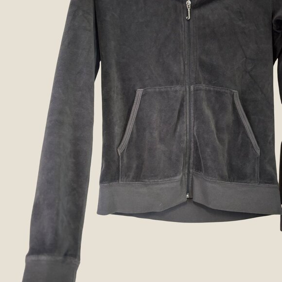 Juicy Couture Vintage Velour Gray Zip Hoodie Y2K J Charm Hooded Size L - Picture 4 of 7
